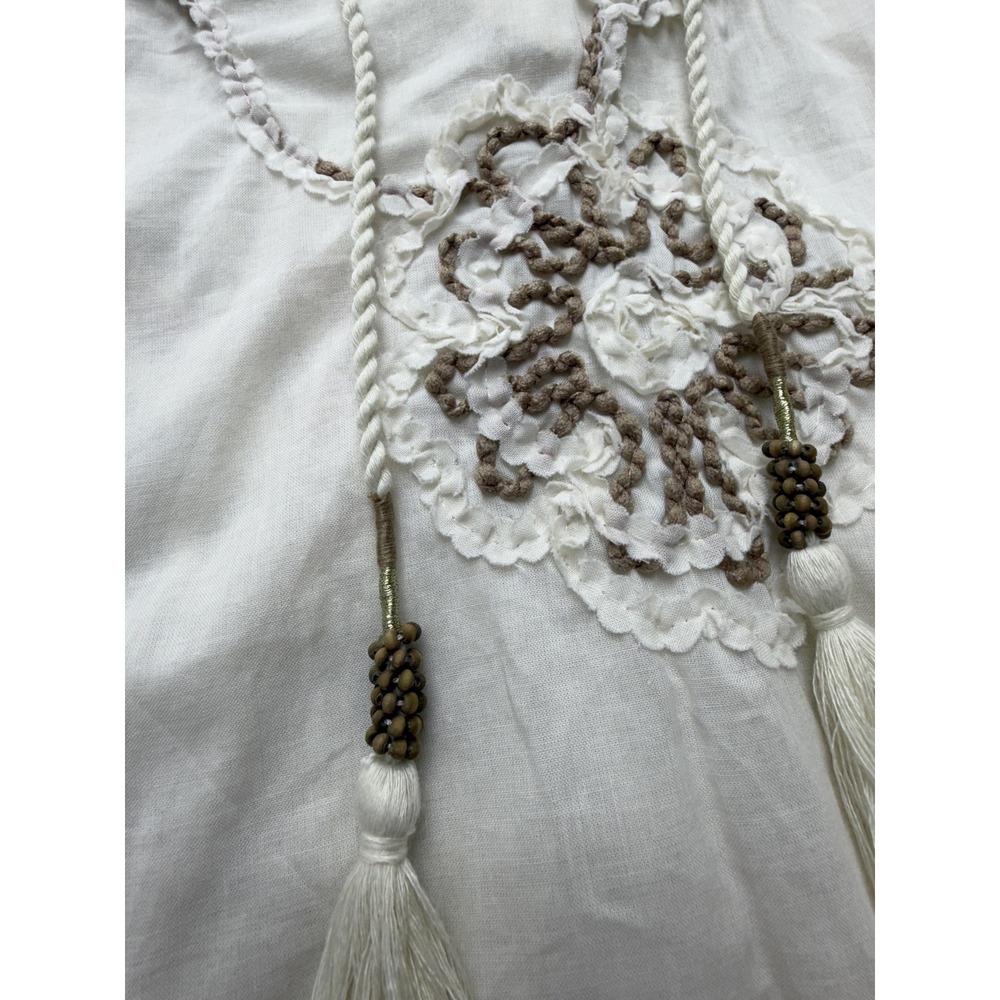 Zara Womens Medium White Embroidered Boho Peasant Tunic Top Cotton Long Sleeve - Picture 5 of 12